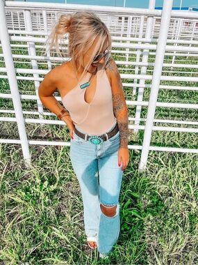 One Shoulder Tan Bodysuit